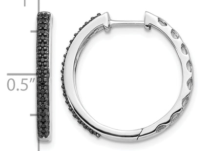 14k White Gold Black Diamond Hinged Hoop Earrings, 20 x 2mm