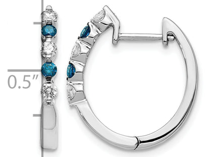 14k White Gold Blue/White Diamond Hinged Hoop Earrings, 21 x 17mm