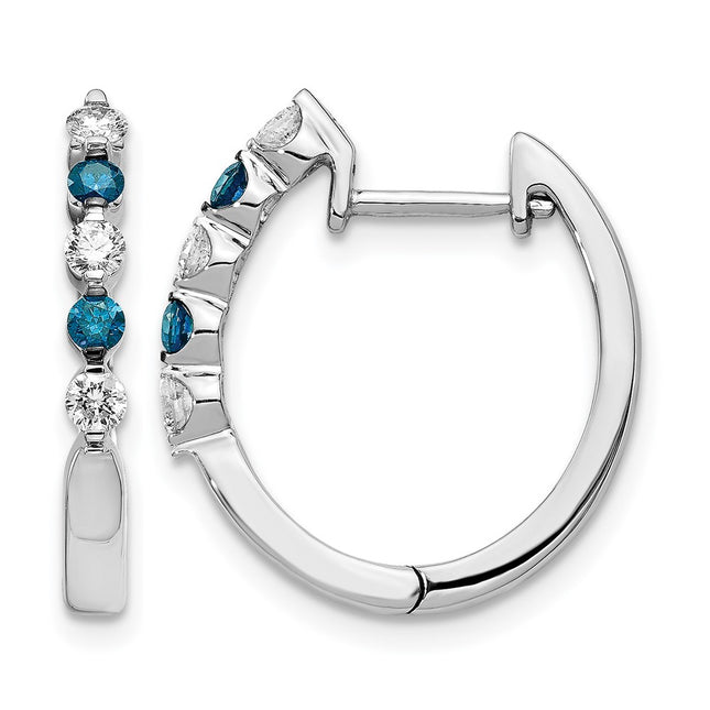 14k White Gold Blue/White Diamond Hinged Hoop Earrings, 21 x 17mm