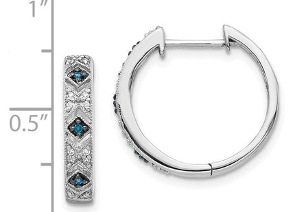14k White Gold Blue/White Diamond Hinged Hoop Earrings (Style EM5404-BD-010-WA)