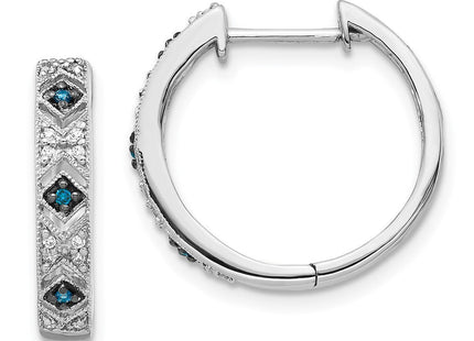 14k White Gold Blue/White Diamond Hinged Hoop Earrings (Style EM5404-BD-010-WA)