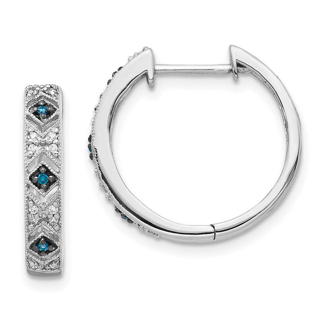 14k White Gold Blue/White Diamond Hinged Hoop Earrings, 18 x 19mm