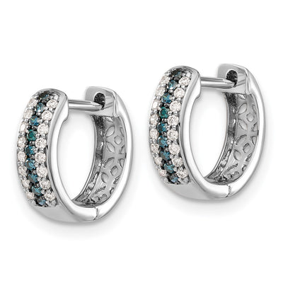 14K White Gold Blue and White Diamond Hinged Hoop Earrings