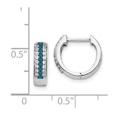 14K White Gold Blue and White Diamond Hinged Hoop Earrings