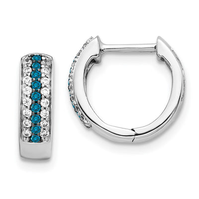 14K White Gold Blue and White Diamond Hinged Hoop Earrings