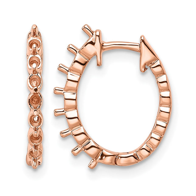 14k Rose Oval Hinged Hoop Earring Mountings, 15 x 12mm