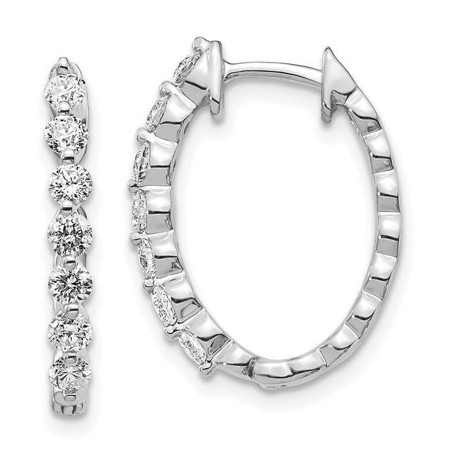 14k White Gold AA Diamond Hinged Hoop Earrings, 20 x 15mm