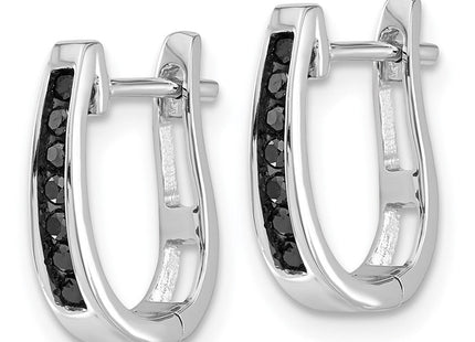 14k White Gold Black Diamond Hinged Hoop Earrings (Style EM5415-BK-016-WA)