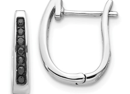 14k White Gold Black Diamond Hinged Hoop Earrings (Style EM5415-BK-016-WA)