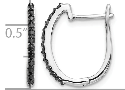 14k White Gold Black Diamond Hinged Hoop Earrings, 16 x 12mm