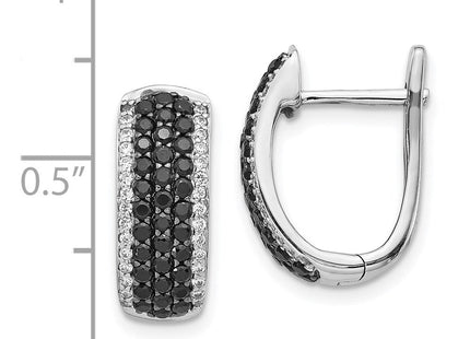 14k White Gold Black and White Diamond Hinged Hoop Earrings (Style EM5417-BK-100-WA)