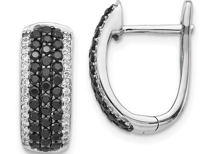 14k White Gold Black and White Diamond Hinged Hoop Earrings (Style EM5417-BK-100-WA)