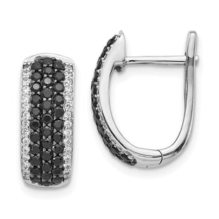 14k White Gold Black and White Diamond Hinged Hoop Earrings (Style EM5417-BK-100-WA)