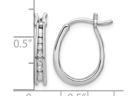 14K white gold diamond oval hoop earrings, further view