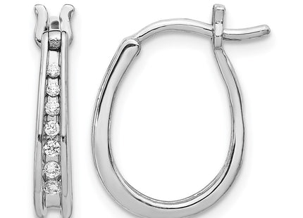 14K white gold diamond oval hoop earrings