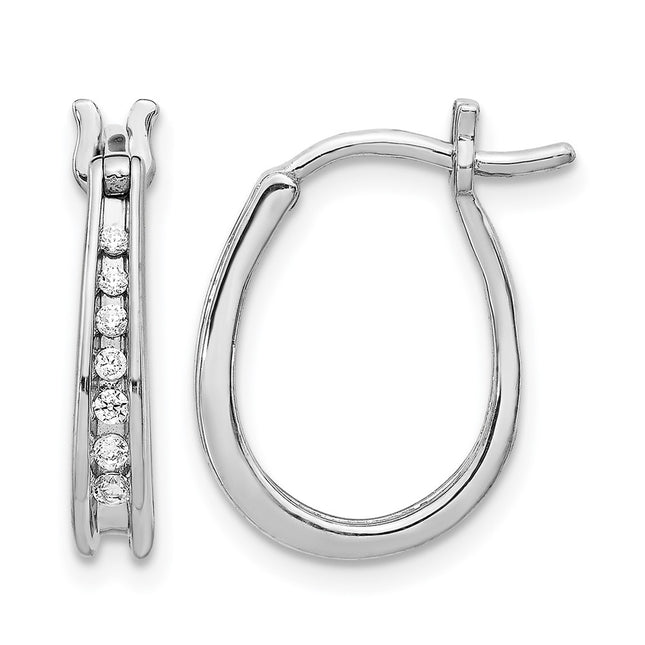 14k White Gold Diamond Oval Hinged Hoop Earrings, 16 x 12mm