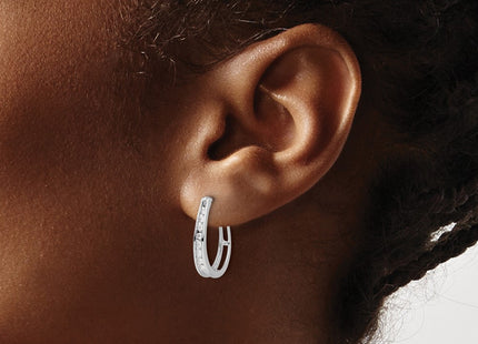 14K white gold diamond oval hoop earrings, another view