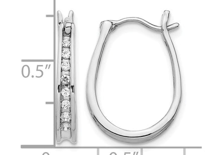 14K white gold diamond oval hoop earrings, further view