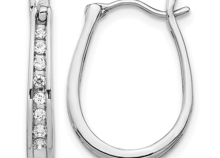 14K white gold diamond oval hoop earrings