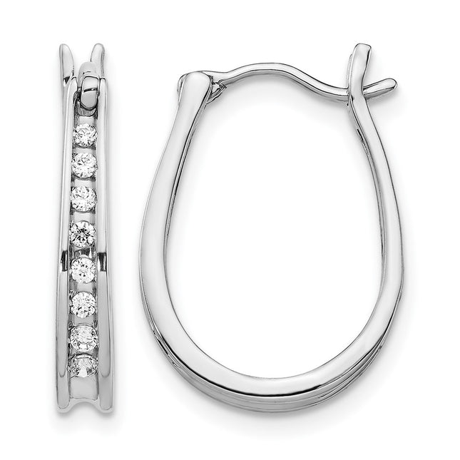 14k White Gold Diamond Oval Hinged Hoop Earrings, 19 x 13mm