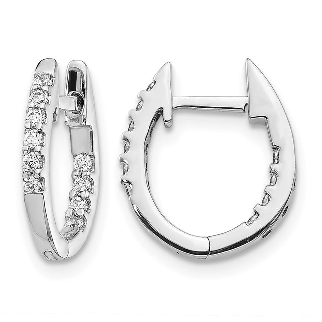 14k White Gold In/Out Diamond Hinged Hoop Earrings, 13 x 1.75mm