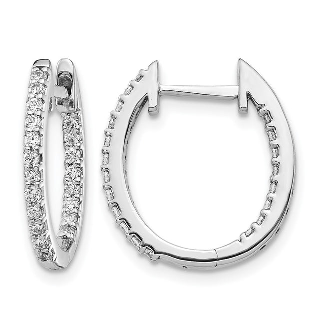 14k White Gold In/Out Diamond Hinged Hoop Earrings, 17 x 1.75mm