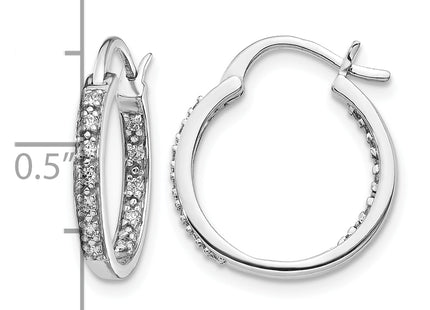 14k White Gold Diamond In/Out Hoop Earrings, 15 x 15mm