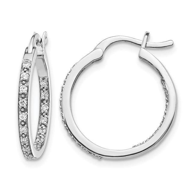 14k White Gold Diamond In/Out Hoop Earrings, 18 x 18mm
