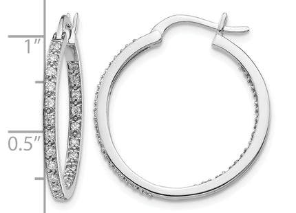 14k White Gold Diamond In/Out Hoop Earrings, 24 x 24mm