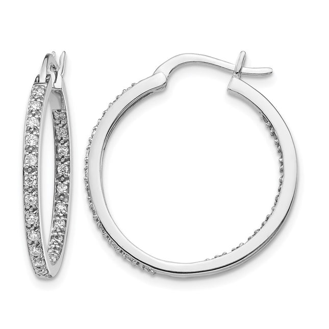 14k White Gold Diamond In/Out Hoop Earrings, 24 x 24mm