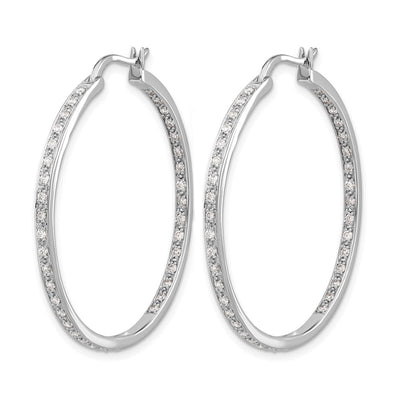 14K White Gold Diamond In/Out Hoop Earrings, 35 x 35mm