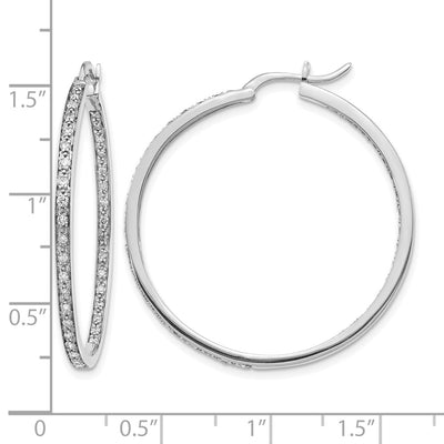 14K White Gold Diamond In/Out Hoop Earrings, 35 x 35mm