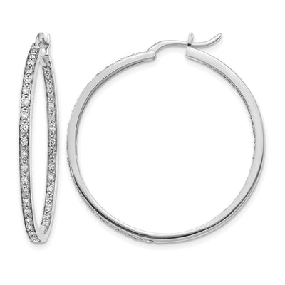 14K White Gold Diamond In/Out Hoop Earrings, 35 x 35mm
