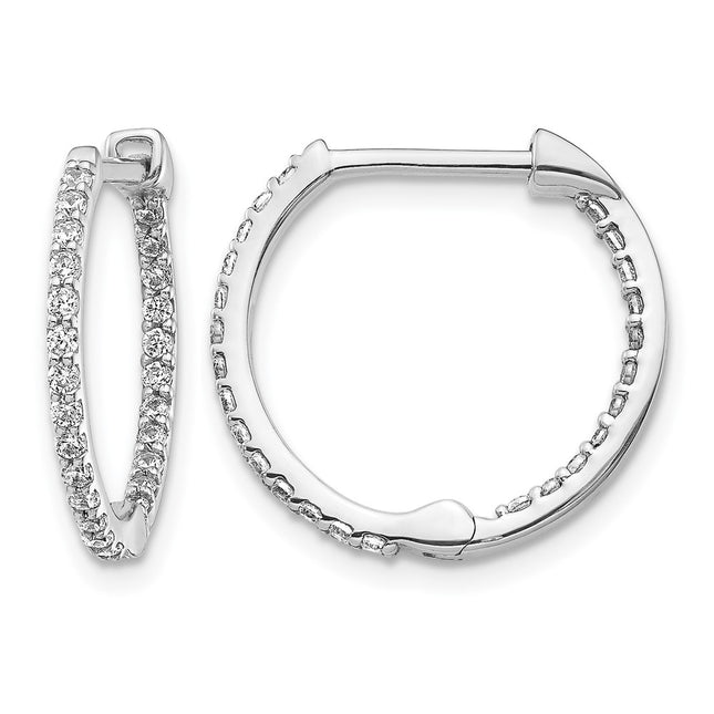 14k White Gold Diamond In/Out Hinged Hoop Earrings, 16 x 17mm