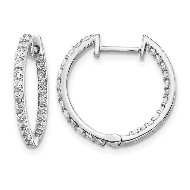 14k White Gold Diamond In/Out Hinged Hoop Earrings, 17 x 18mm