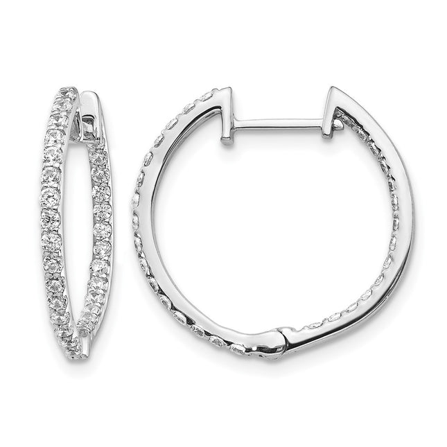 14k White Gold Diamond In/Out Hinged Hoop Earrings, 19 x 20mm