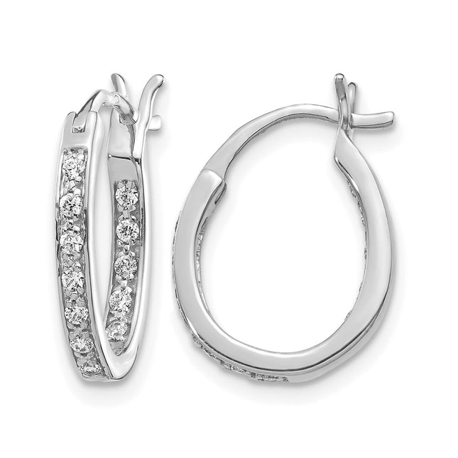 14k White Gold Diamond In/Out Hoop Earrings, 15 x 14mm