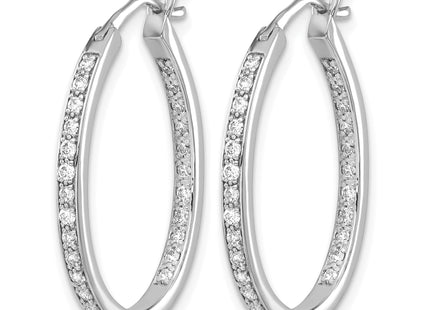 14k White Gold Diamond In/Out Hoop Earrings, 25 x 20mm