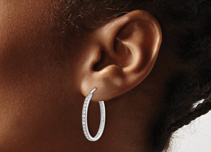 14k White Gold Diamond In/Out Hoop Earrings, 25 x 20mm