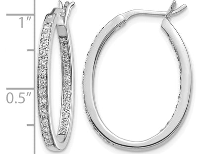 14k White Gold Diamond In/Out Hoop Earrings, 25 x 20mm