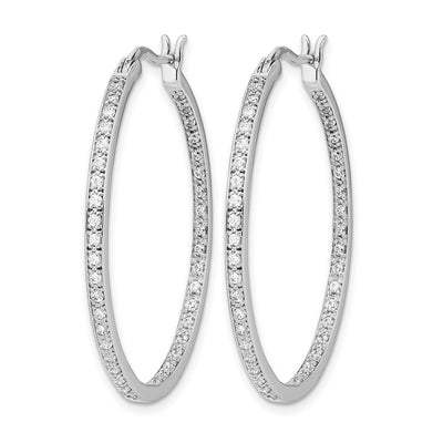 14K White Gold Diamond In/Out Hoop Earrings, 35 x 29mm