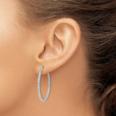 14K White Gold Diamond In/Out Hoop Earrings, 35 x 29mm