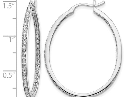 14k White Gold Diamond In/Out Hoop Earrings, 35 x 29mm