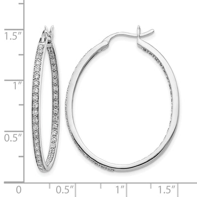 14K White Gold Diamond In/Out Hoop Earrings, 35 x 29mm