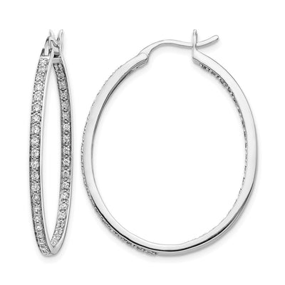 14K White Gold Diamond In/Out Hoop Earrings, 35 x 29mm