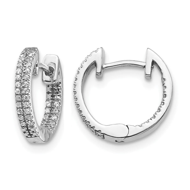 14k White Gold In/Out Diamond Hinged Hoop Earrings, 12 x 13mm