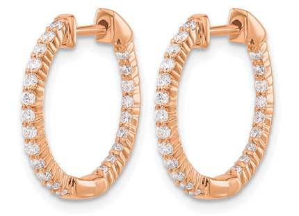 14k Rose Gold Polished Diamond In/Out Hinged Hoop Earrings, 18 x 1.5mm