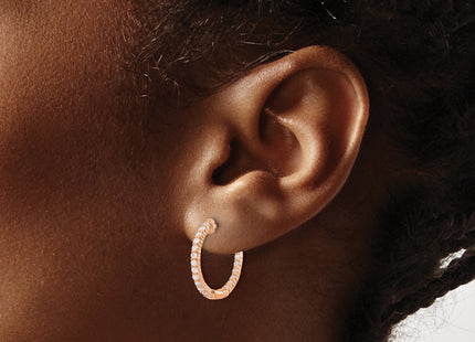 14k Rose Gold Polished Diamond In/Out Hinged Hoop Earrings, 18 x 1.5mm