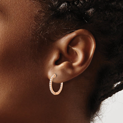 14K Rose Gold Polished Diamond In/Out Hinged Hoop Earrings, 18 x 1.5mm