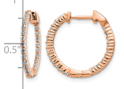 14k Rose Gold Polished Diamond In/Out Hinged Hoop Earrings, 18 x 1.5mm